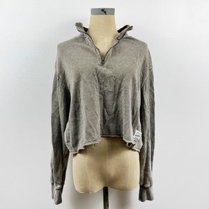 Wallflower Cropped Distressed Sweatshirt Top Zipper Collar Size XL